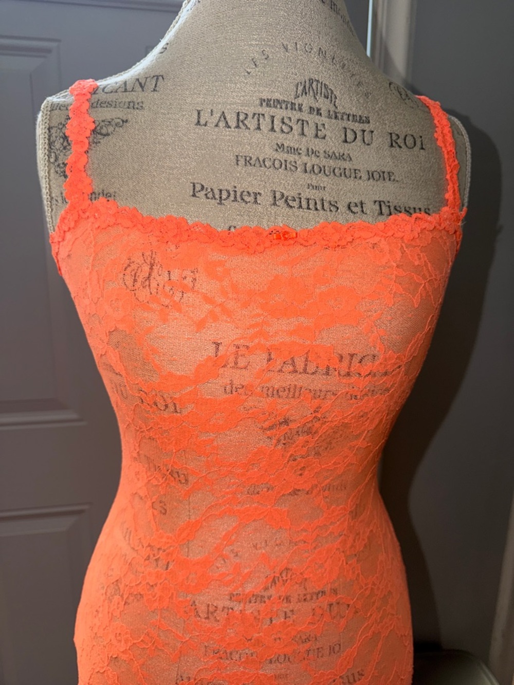 SKIMS Neon Orange Lace Mini Dress